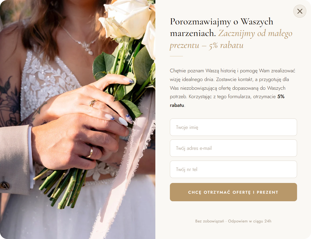 Pop-up kontaktowy Filmo-Grafia.pl dla osób odwiedzających stronę po godzinach