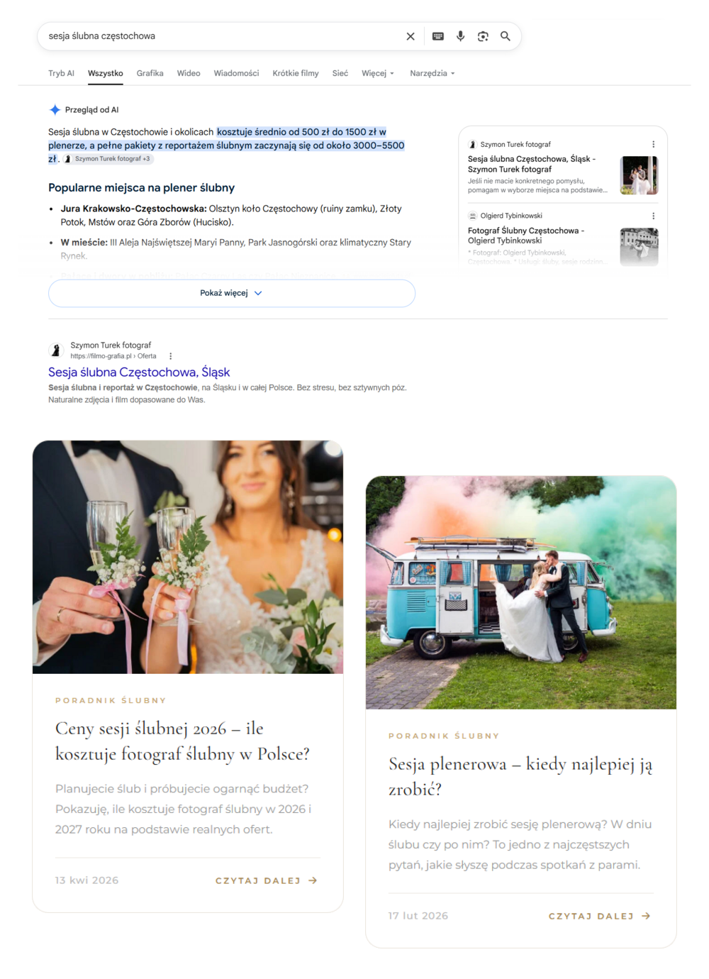 Wynik Filmo-Grafia.pl w Google z dwoma wpisami poradnikowymi